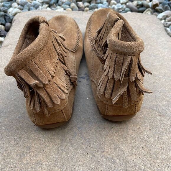 Minnetonka‎ Moccasin Boots Leather Suede Side Zip Brown Size 4 youth - Picture 3 of 8